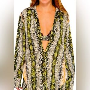 AFRM Nell Snake Print Satin Button-Up Shirt & Matching Bralette Bundle Sz Small